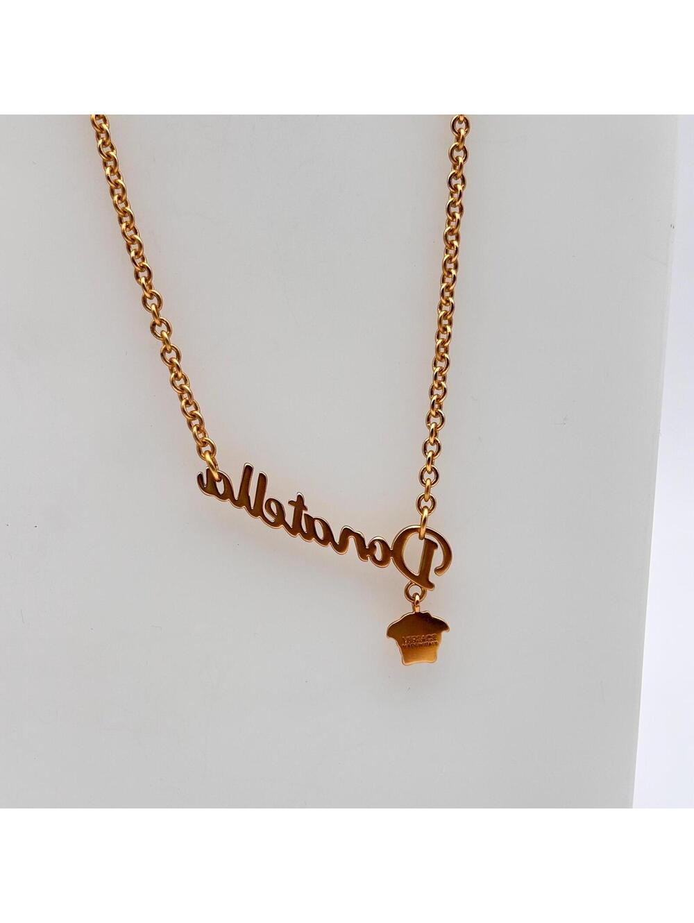 Versace Donatella Gold Tone Nameplate Necklace - Picture 4 of 4